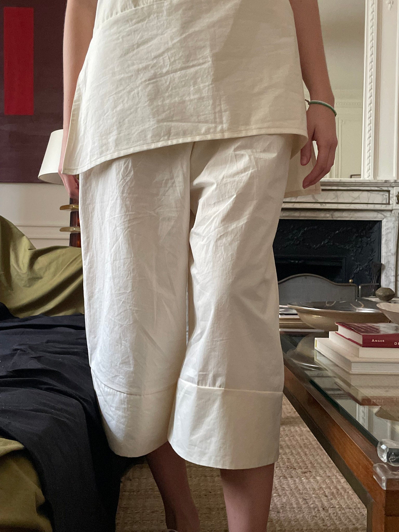 "Pants with Cuff" White, Japanese Cotton