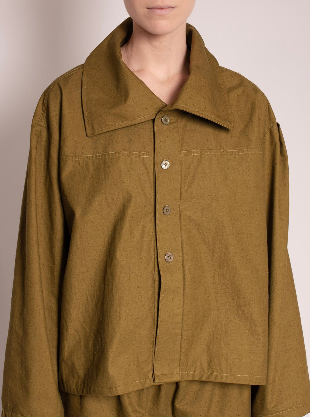 "High Collar Jacket" Olive Green, Japanese Cotton