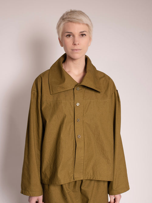 "High Collar Jacket" Olive Green, Japanese Cotton