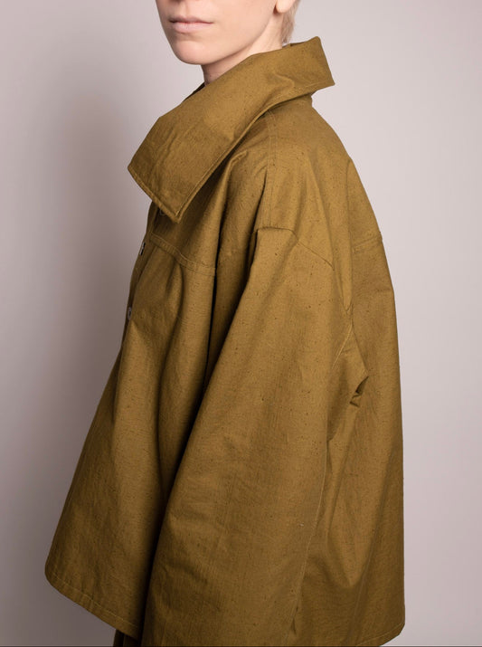 "High Collar Jacket" Olive Green, Japanese Cotton